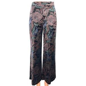 ZARA Womens Multicolor Paisley Floral Velour Velvet High Rise Flared Pant Sz XS